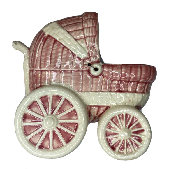 planter baby carriage pink Midcentury american pottery boho USA made small vtg - Picture 2 of 13